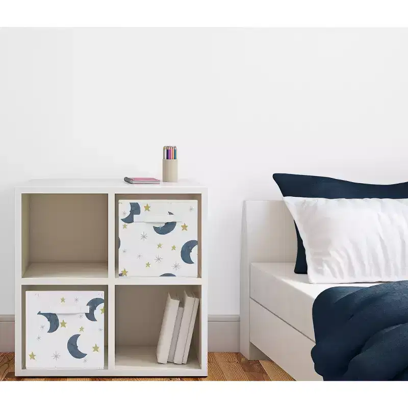 Boy or Girl Gender Neutral Unisex Kids' Decorative Fabric Storage Bins Bear and Moon Blue Gold and Grey