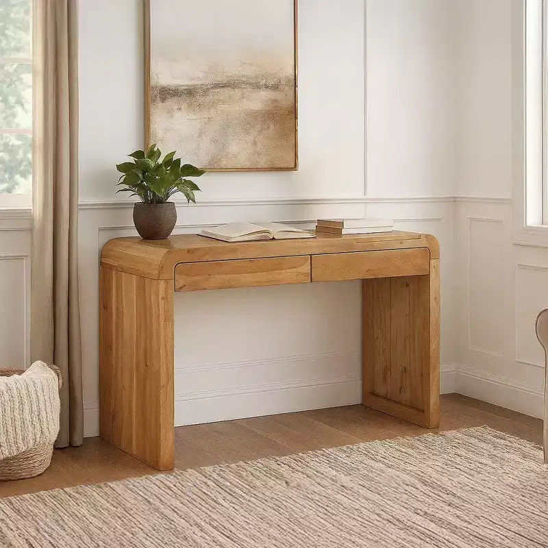 Royal Hampton Console Table | 43 Wide Top | Handcrafted Natural Acacia Wood | Dual Drawer Storage