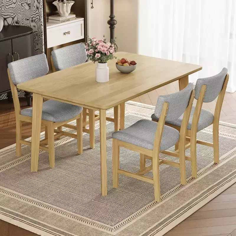 5-Piece Rustic Dining Set with Wood Table and 4 Upholstered Chairs in Espresso