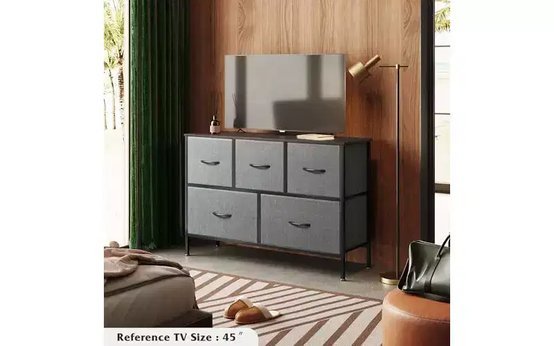 Dresser for Bedroom with 5 Drawers, Long Storage Tower Organizer Unit, Fabric Dresser