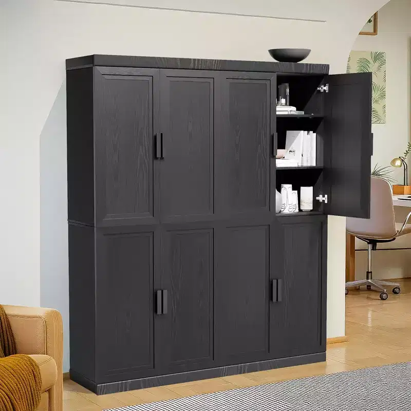 72 High Black Wood Grain Decorative Storage Cabinet with Sufficient Space for 12 Shelves