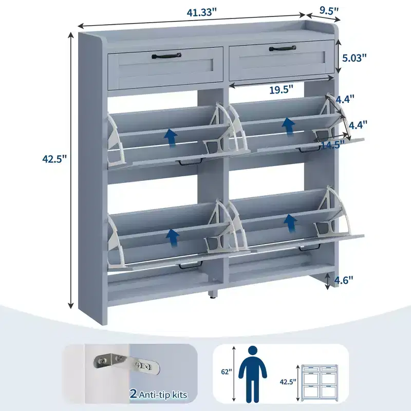 Shoe Cabinet with 4 Flip Drawers and 2 Top Drawers, Freestanding Shoe Storage Cabinets, Hidden Shoe Storage, for Living Room