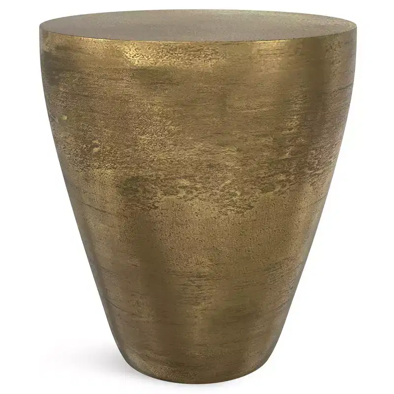 Contemporary 17 inch Wide Cast Aluminum Side Table in Antique Brass, Fully Assembled