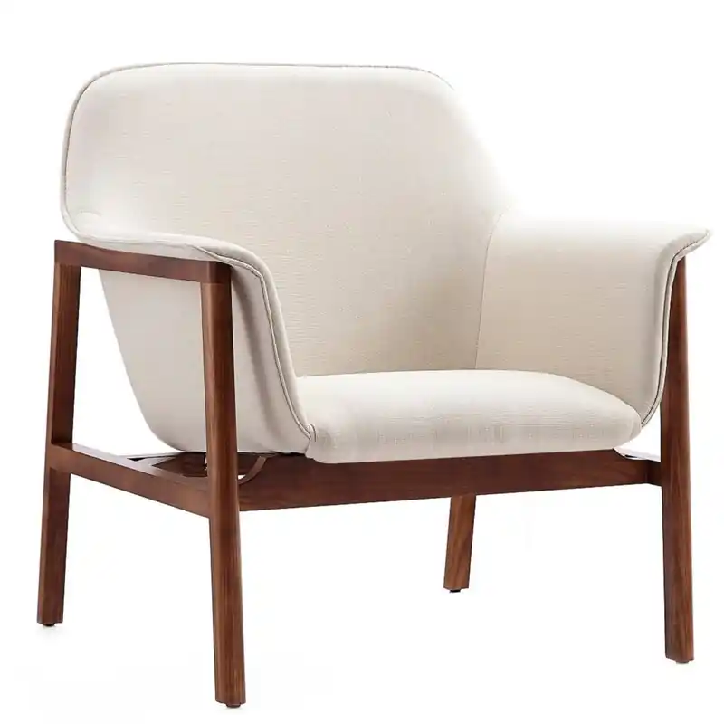 Linen Weave Accent Chair - Cream & Walnut