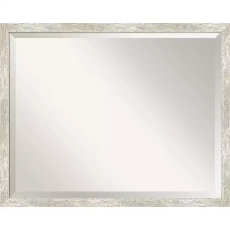 Crackled Narrow Framed Bathroom Vanity Wall Mirror Metallic