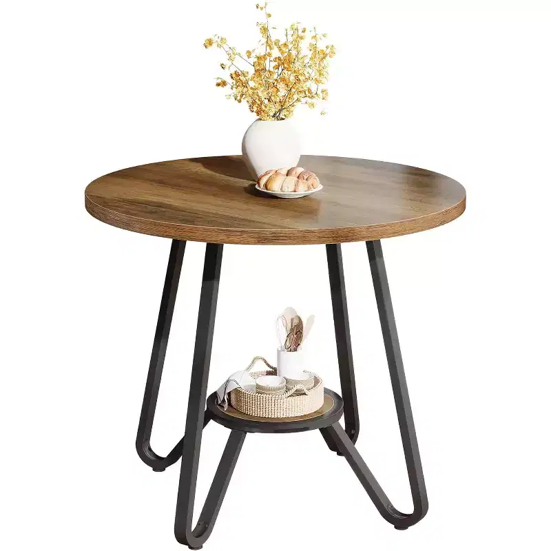 Lantine 31.5 Round Dining Table for 2 with Double Shelves, Small Kitchen Dinner Table for Dining Room, Apartment, Small Space