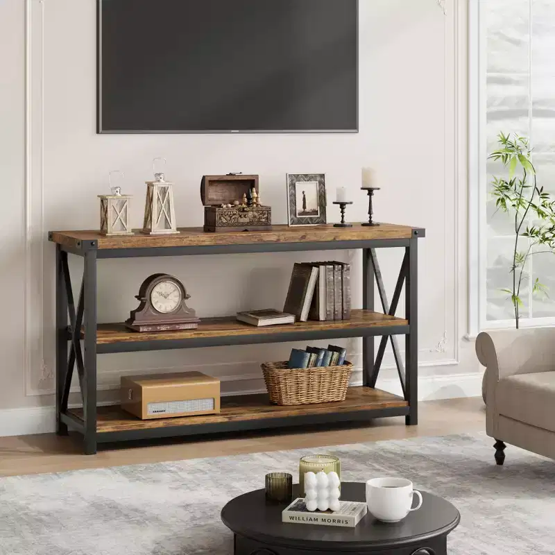 47 Long Console Table, 3-Tier Entryway Table, Sofa Table Behind Couch, Industrial Entry Table, Rectangular Sofa Table, for Hallway, Bedroom