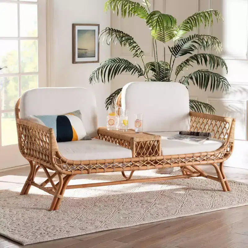 bali & pari Pakis Rattan Tete-a-Tete Sofa Natural Rattan