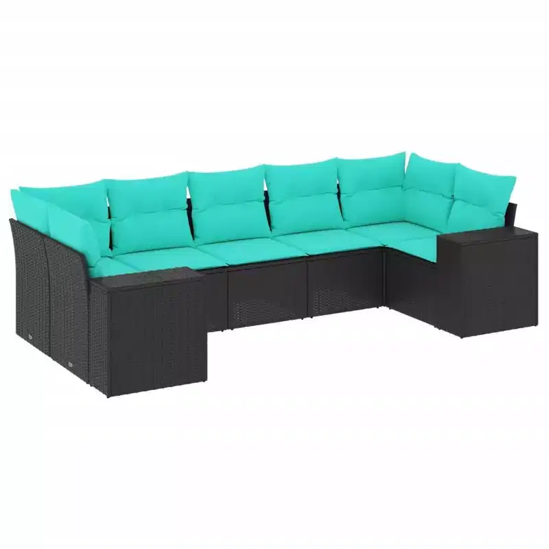 vidaXL Patio Sofa Set, PE Rattan and Powder-Coated Steel, Indoor/Outdoor Modular Sectional, 7-Piece