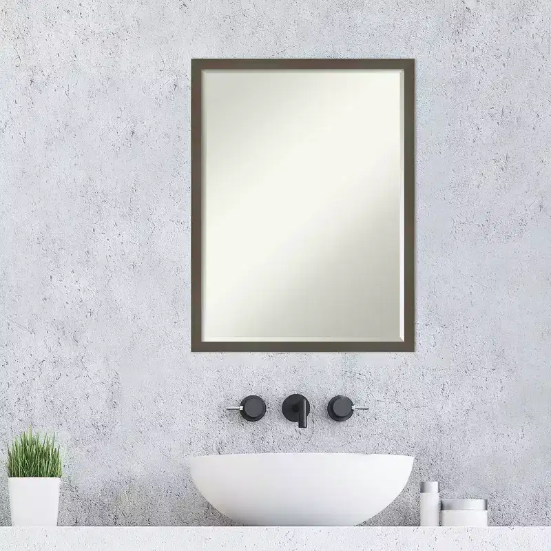 Petite Bevel Wood Bathroom Wall Mirror - Narrow Contemporary Frame