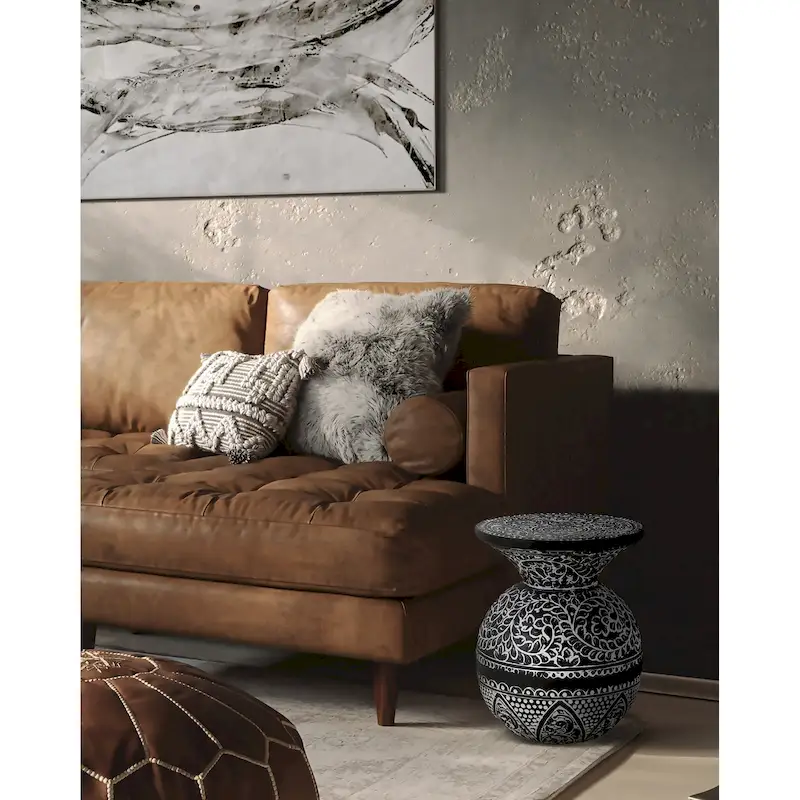 Black and White Side Table with Bohemian Pattern