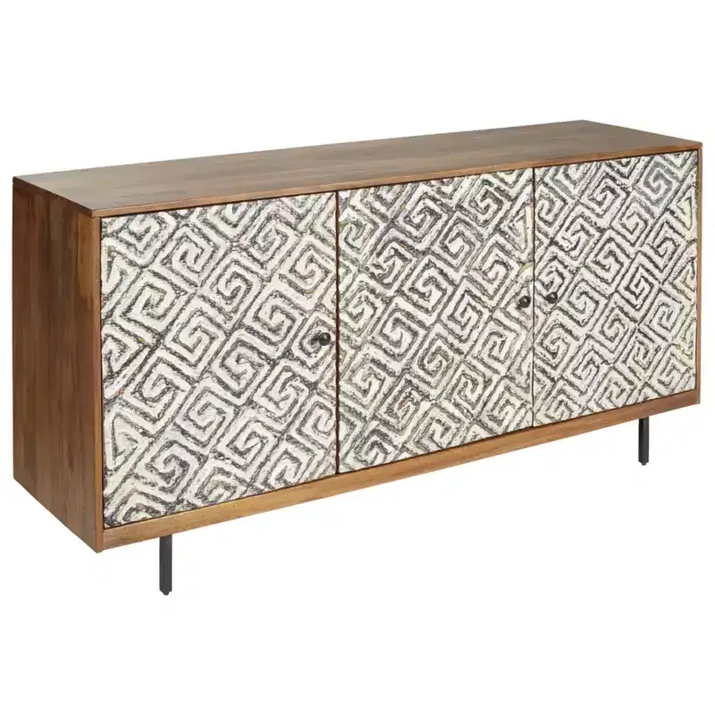 Accent Cabinet Brown/Black/White - Contemporary Style, 3 Shelves, Wood Composite