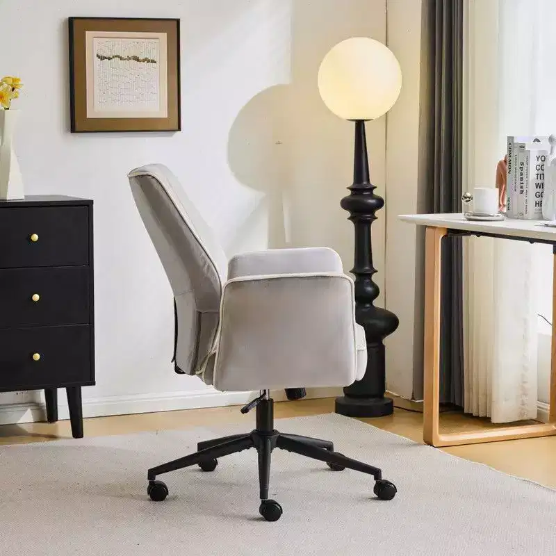 Karl Home | 28.5 inch White Velvet Dovetail Swivel Office Chair With Wheels
