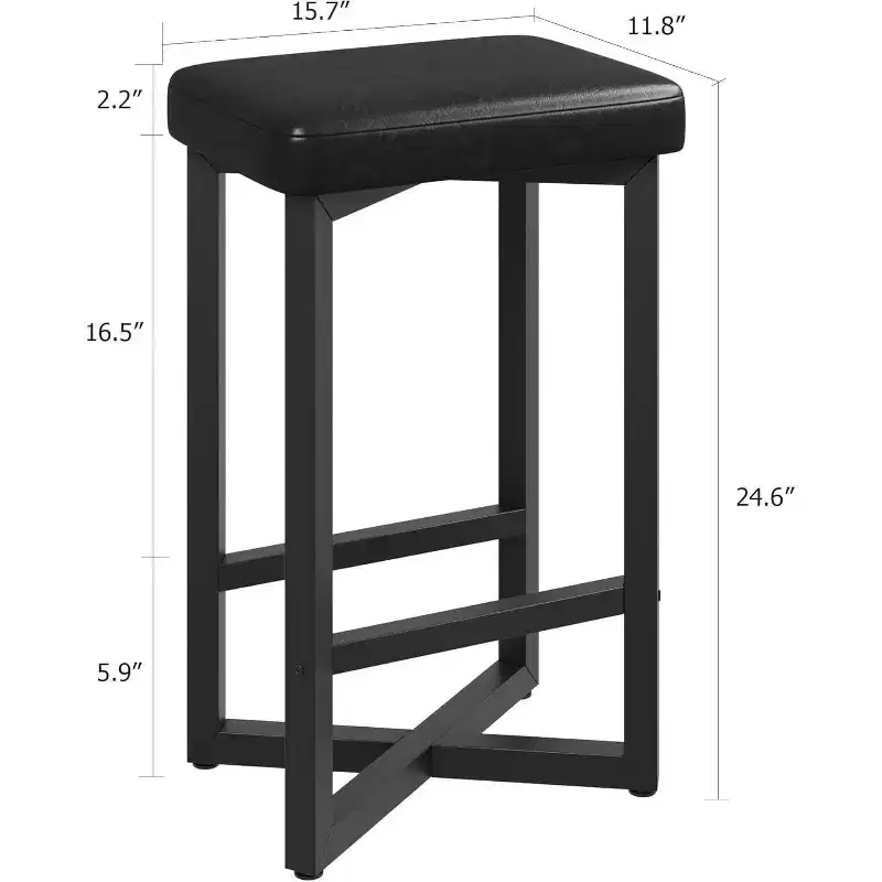 Modern Bar Stools Set of 2/ 4, 24.6 Counter Height Backless Barstools, Upholstered PU Leather Seats with Metal X-Frame & Footrest, for Home