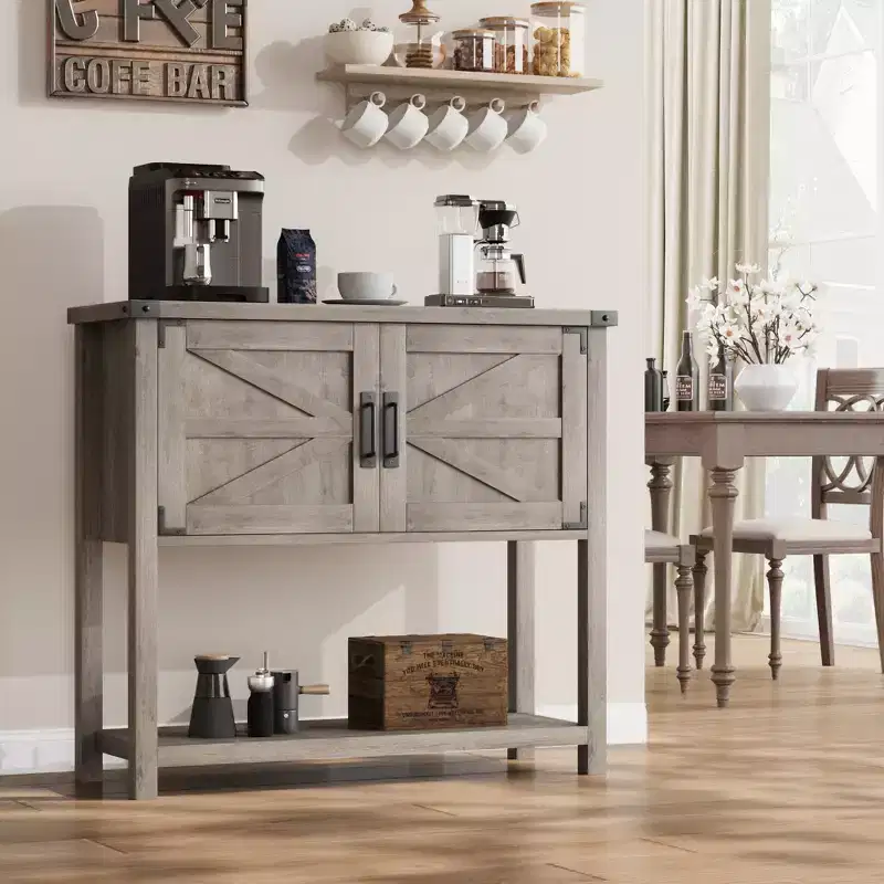 Farmhouse Buffet Sideboard with 2-Door Cabinet and Shelf Wood Console Table with Storage for Kitchen, Hallway, Dining