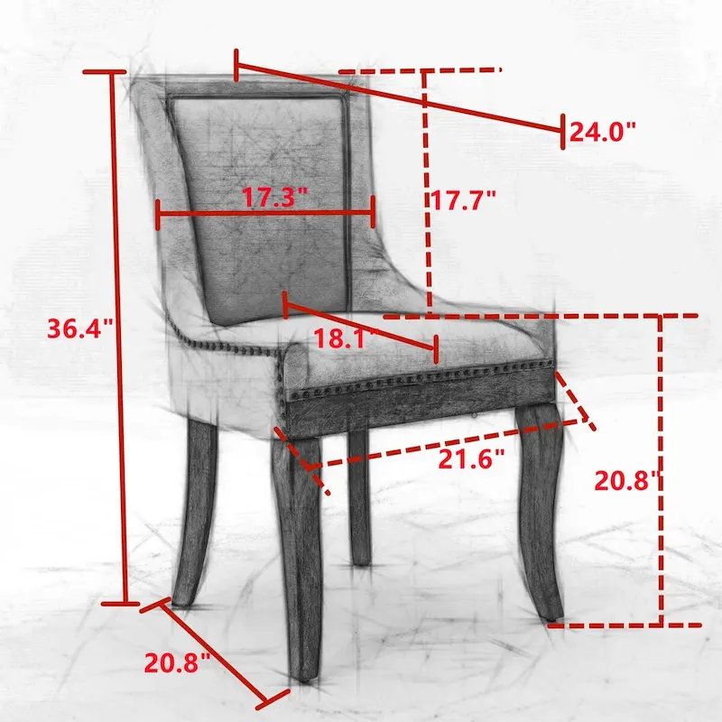 Ultra Side Dining Chair, Thickened fabric chairs with neutrally toned solid wood legs, Bronze nail head, Set of 2