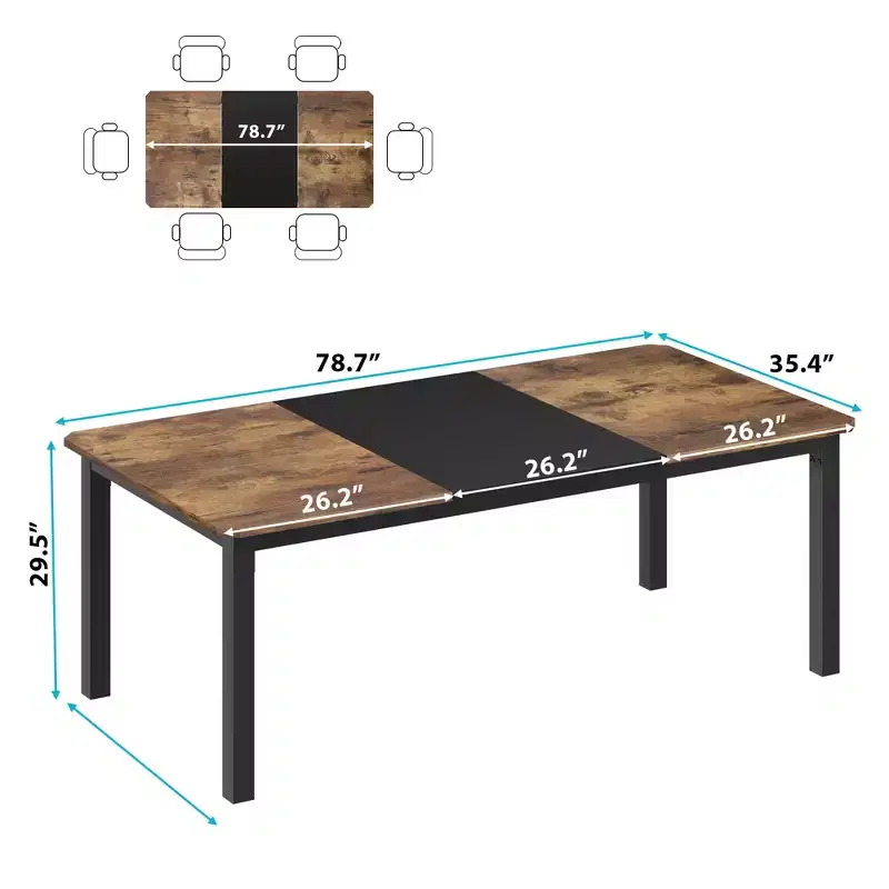 COZONY 78.7 Large Rectangular Dining Table for 6-8, Industrial Wood Kitchen Table with Sturdy Metal Frame for Dining Room, Restaurant (No Chairs)