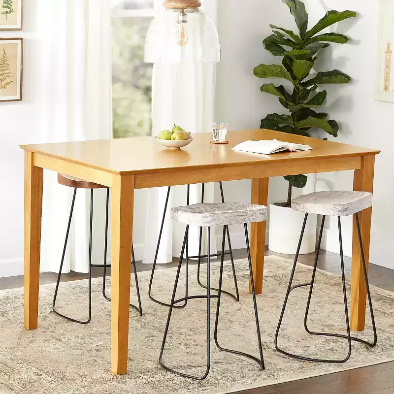HomeStock Rectangular Counter Height Dining Table Oak Finish