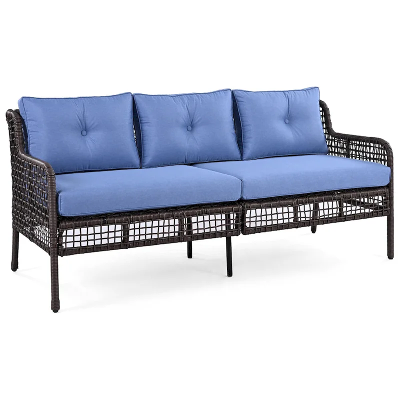 4-Piece Rattan Conversation Sofa Set with Swivel Chairs & Table