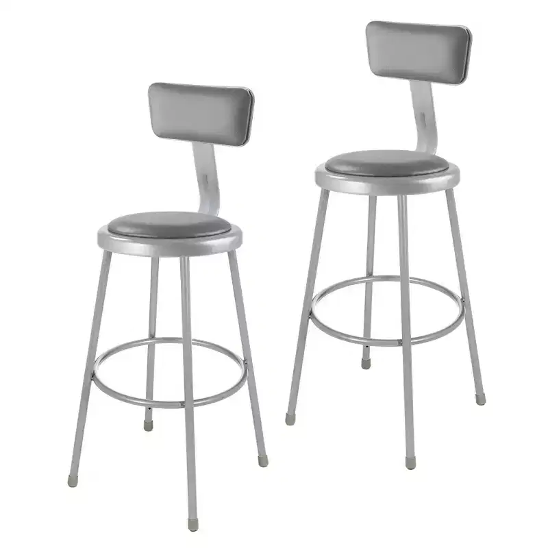 Hampden Furnishings 2pk 30" Otto Collection Stool with Backrest Gray: Upholstered Vinyl, Steel Frame, 300 lbs Capacity