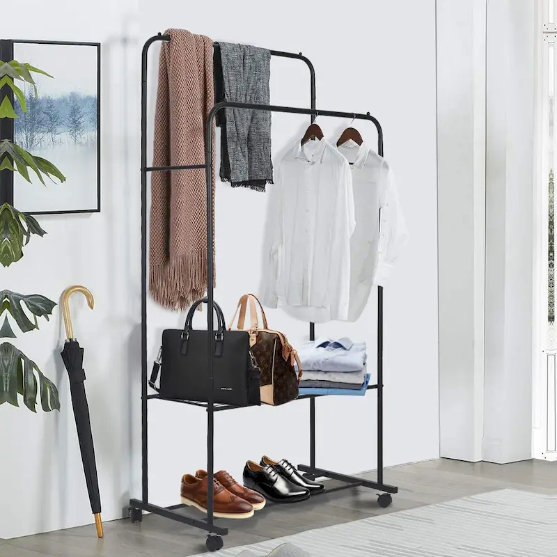 Rolling Garment Rack Clothes Metal Stand Shelf