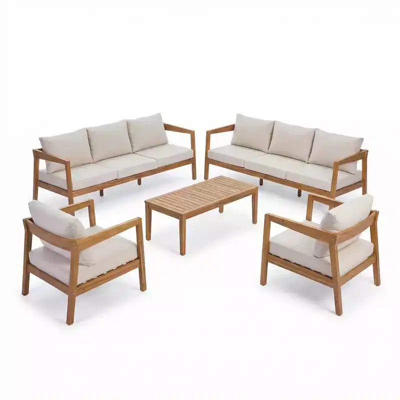 Christopher Knight Home Phichai Modern 5 Piece Acacia Wood Patio Seating Set with Cushions and Slatted Table