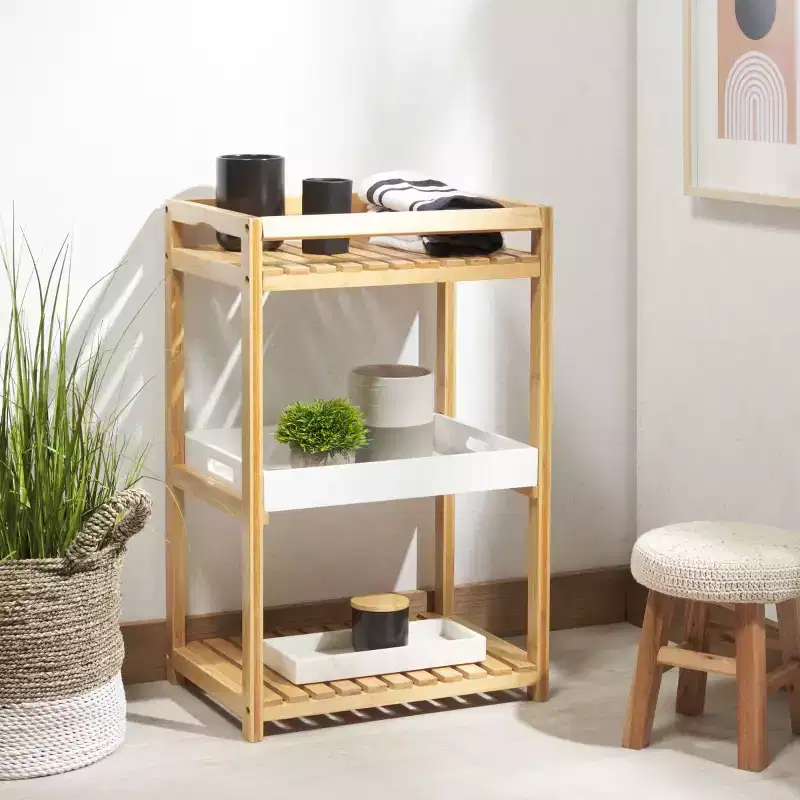 Akio 3 Tier Shelf - Indoor - STG1915 - White/Natural - Safavieh