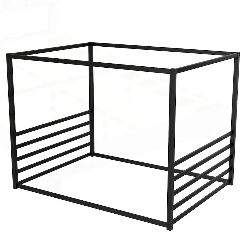 Iron House Bed Frame with Side Guardrails – Full / Queen / Twin