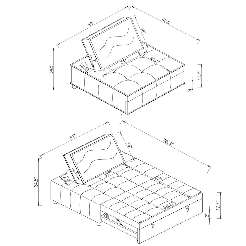 Convertible Ottoman Sofa Bed with Removable Backrest