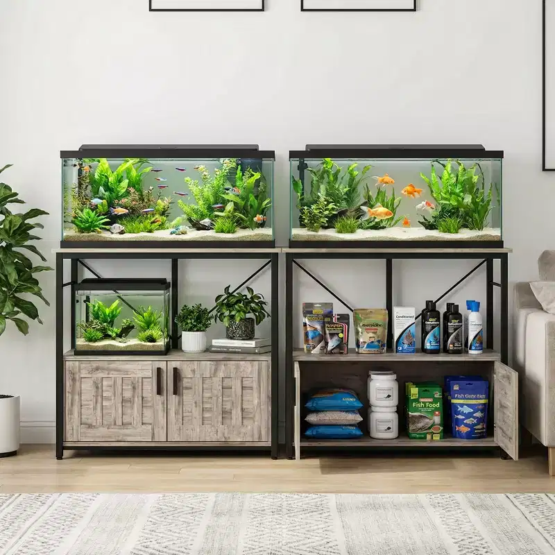 40-50 Gallon Aquarium Stand  Double-Tier Metal & Wood Storage, 660lbs Capacity, Adjustable Feet  Gray