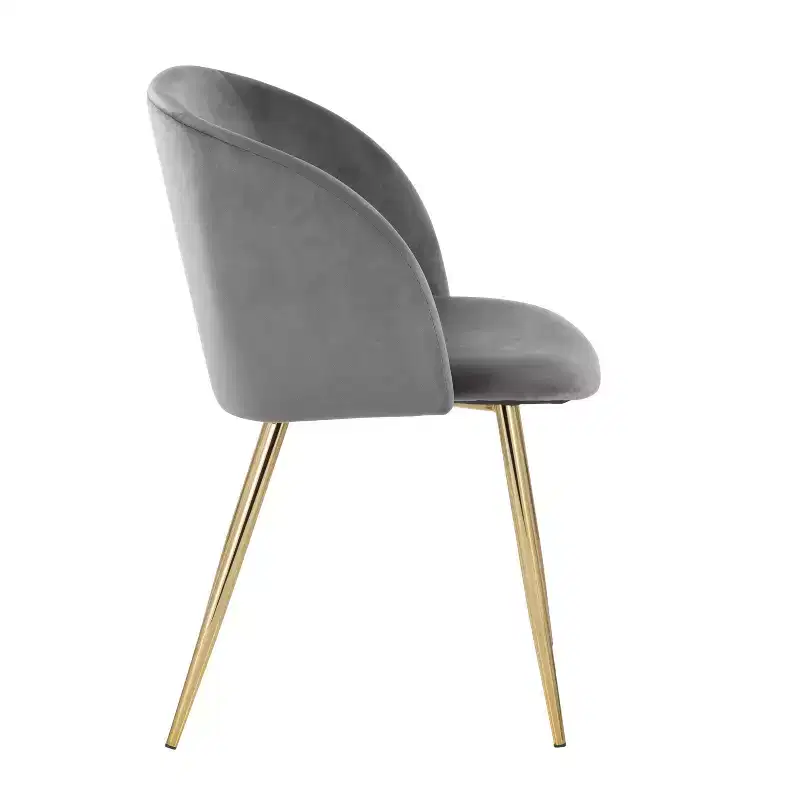 Set of 2 Dining Chairs Velvet/Steel Gold/Silver - Modern Bucket Seat, Tapered Legs