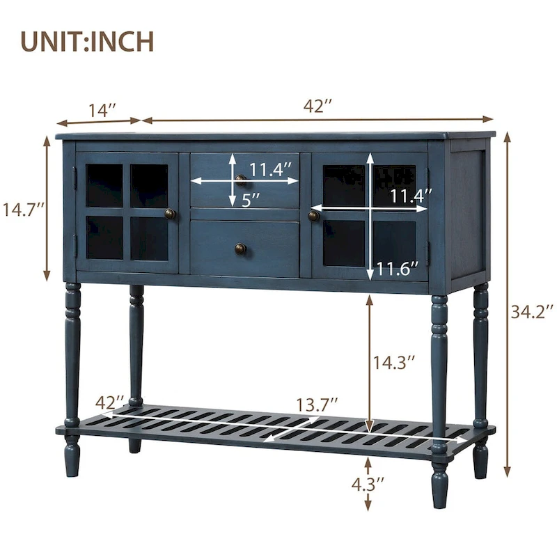 Farmhouse Antique Navy Wood Sideboard Console Table with Bottom Shelf - N/A