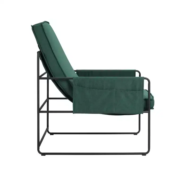 Okak Modern Accent Chair with Removable Cushion, Comfy Chair with Storage Bag and Metal Frame, Elegent Arm Chair for Living Room, Bedroom, Green
