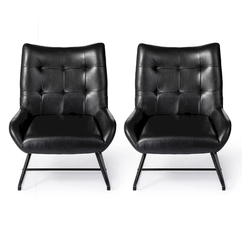 Set of 2 Wingback Accent Chairs with Metal Legs, 35.5