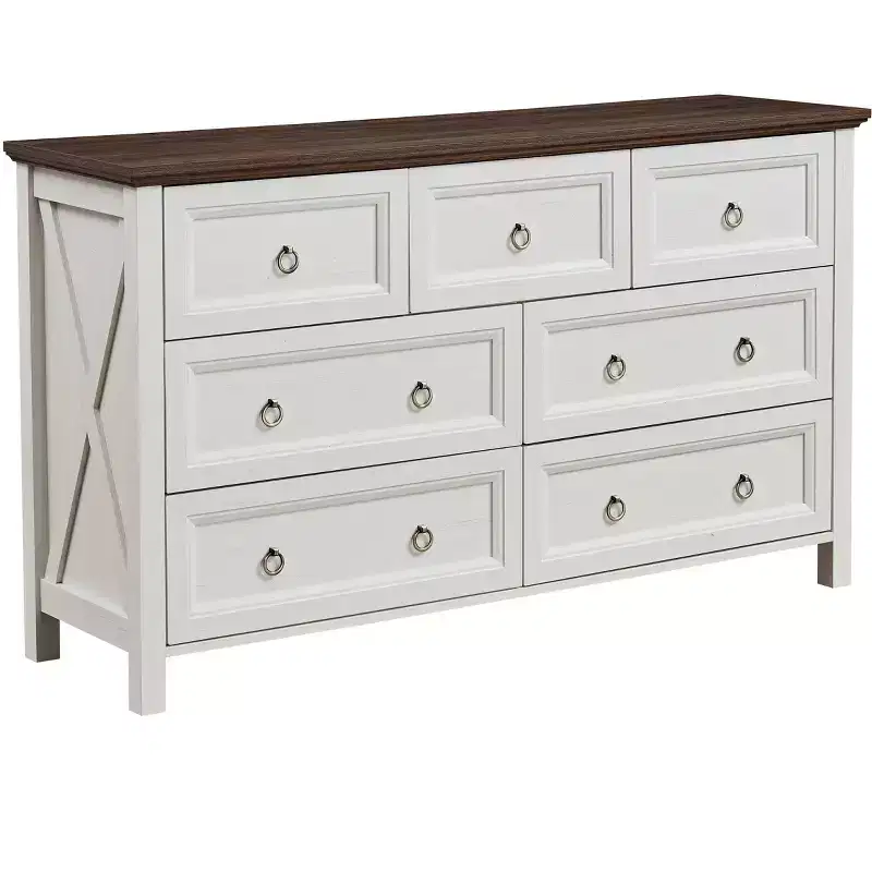 Farmhouse 7 Drawers Dresser for Bedroom, Wood Rustic Dresser Tv Stand, Storage Dressers Organizer for Bedroom, Living Room,Hallway