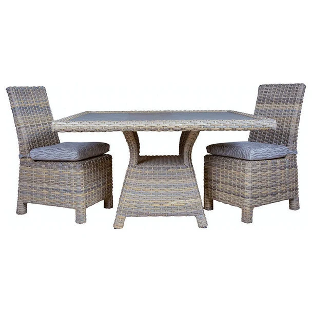 Outdoor Wicker Patio Dining Table with Woven Tile Top Aluminum Frame