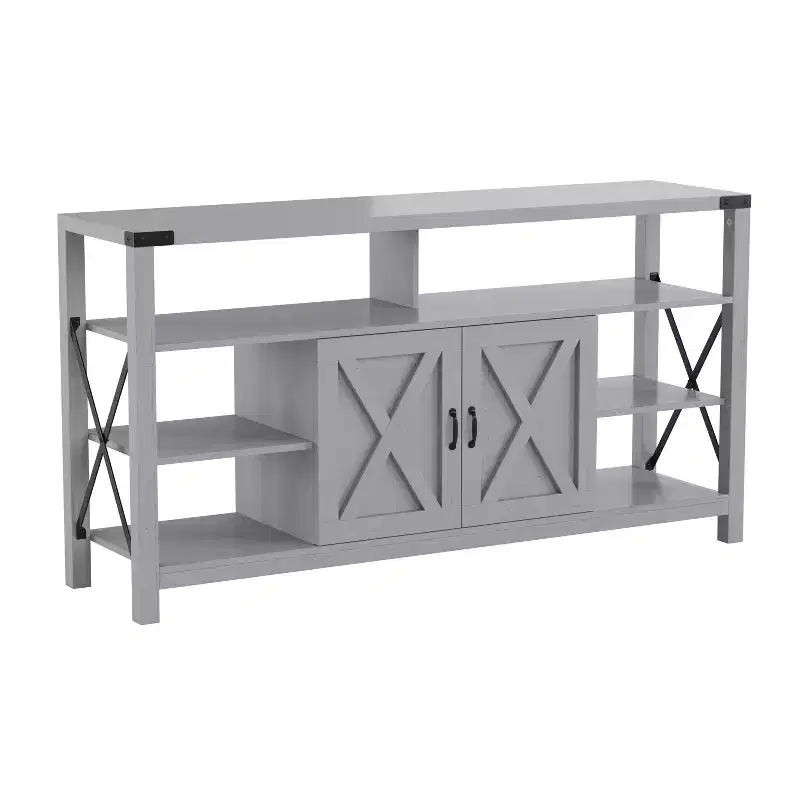 Emma and Oliver Modern Rustic Farmhouse Media Console Cabinet with Spacious Open and Closed Storage