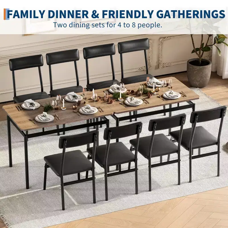 5 Piece Dining Table Set, with 4 PU Upholstered Chair