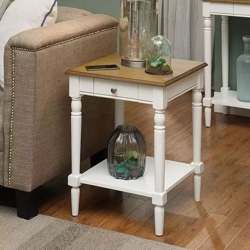 End Table with Drawer and Shelf, Traditional Side Table with Storage Drawer and Open Shelf for Living Room Use