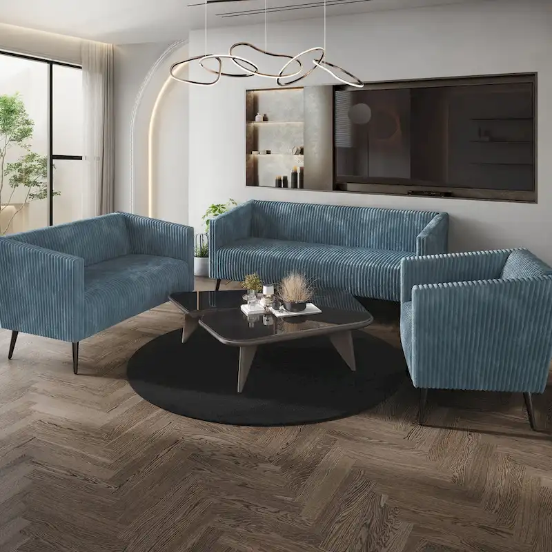 Corduroy Modern and Glamorous Velvet Upholstered 3-Piece Living Room Set