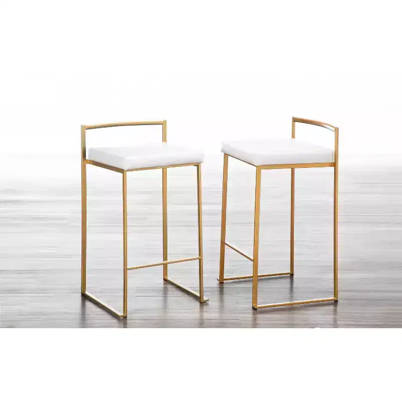 LumiSource Set of 3 Fuji Stacker Counter Height Barstools Gold/White PU