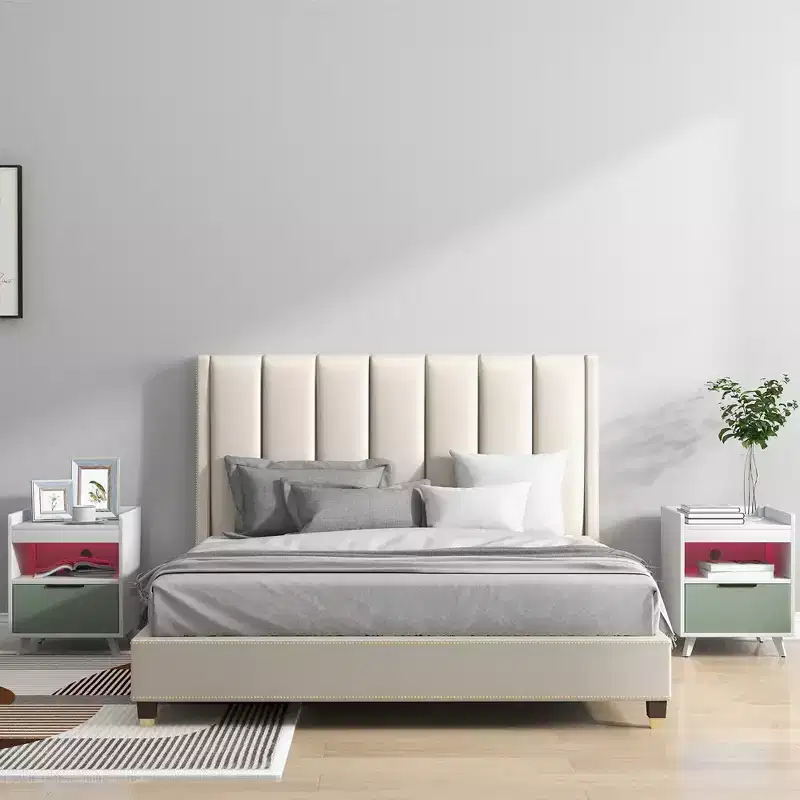 Costway 2PCS Nightstand Modern Beside End Table w/ LED Lights Open Compartment & Drawer