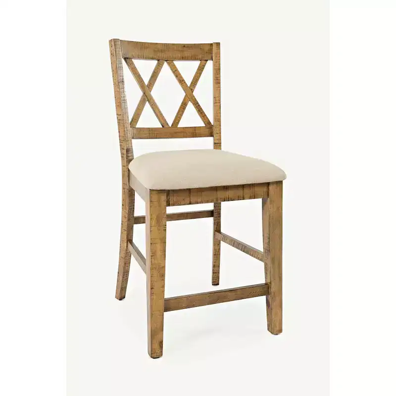 Jofran, Telluride Rustic Farmhouse Solid Wood Upholstered Counter Stool (Set of 2)