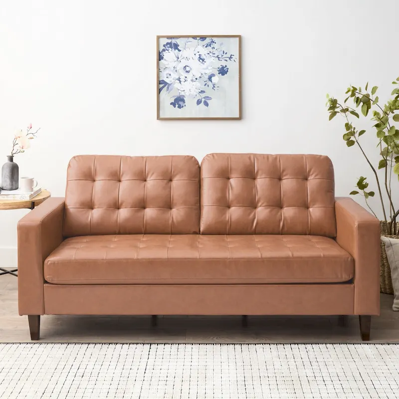 Brookside Brynn 76-in. Square-arm Faux Leather/Velvet/Fabric Sofa