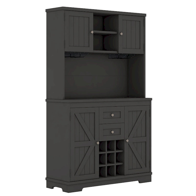 Coffee Bar Cabinet with Drawers, Freestanding Kitchen Pantry with Shelves and Cabinets, Buffet Cabinet with Glass Racks