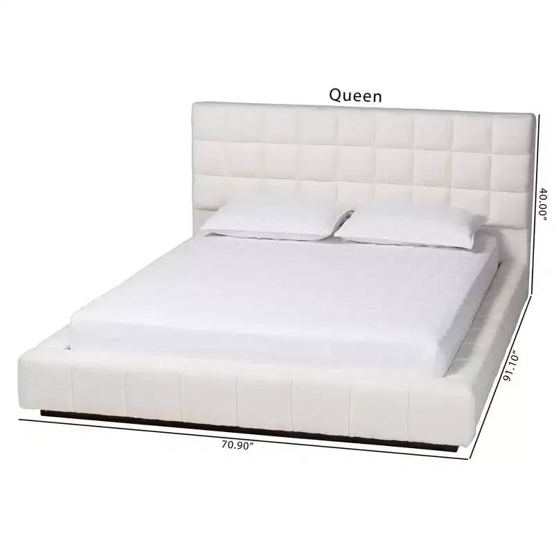 Baxton Studio Queen Size Braylin Teddy Bear Fabric Platform Bed White