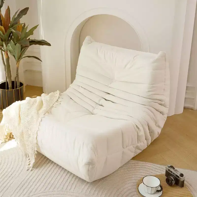 No Assembly Bean Bag Chair, Waterproof & Stain-Resistant Fabric Lounger, High-Density Memory Foam, Art Deco Style, Off-White