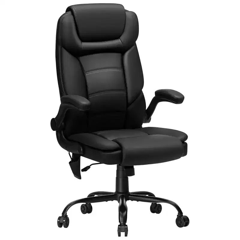Leather Reclining Office Chair, Ergonomic Swivel Chair with Inflatable Lumbar Support & Armrest