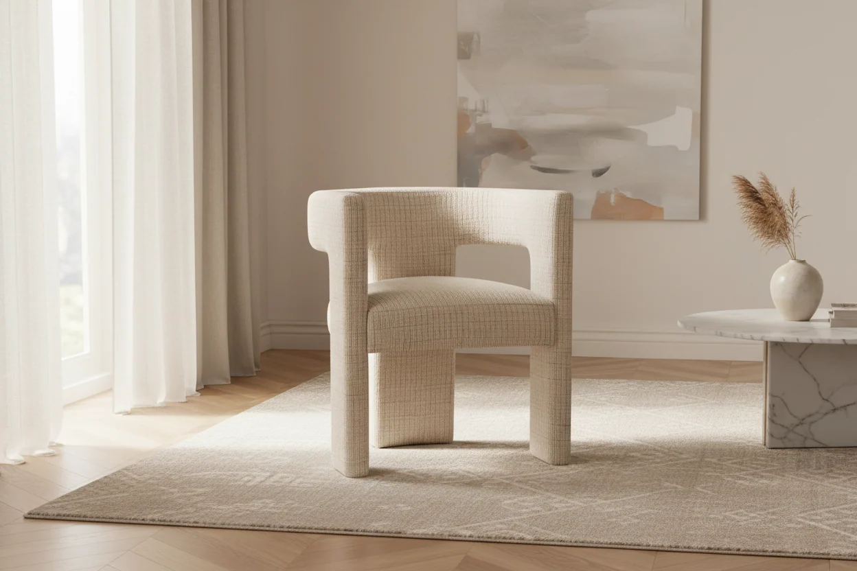 Beige Woven Design Dining Chair with Metal Frame
