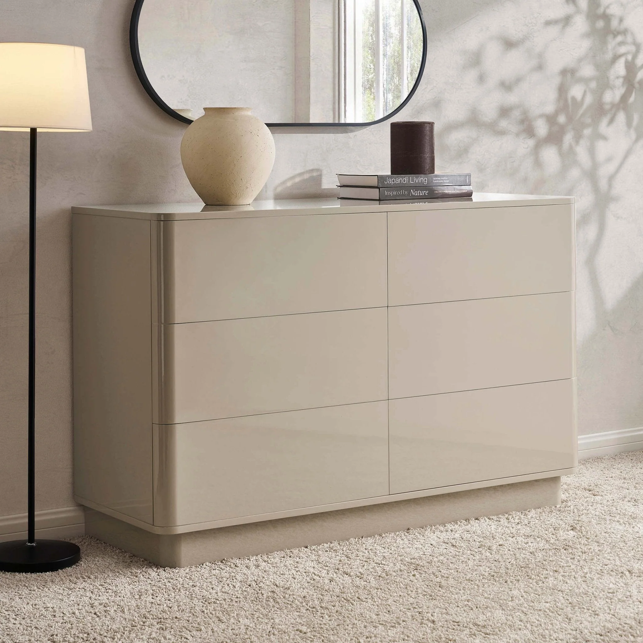 High Gloss 6 Drawer Chest - Taupe